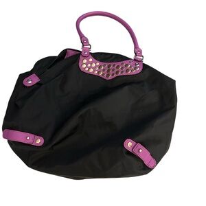 Rebecca Minkoff Black/ Purple Travel Purse/ Nylon-Shopper Tote LeatherTrim